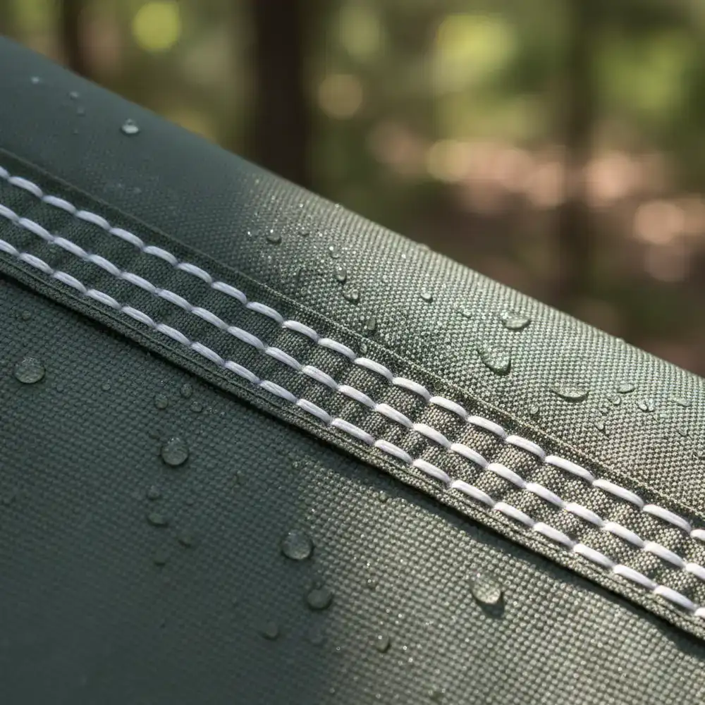 Macro shot showing the durable stitching and waterproof canopy texture