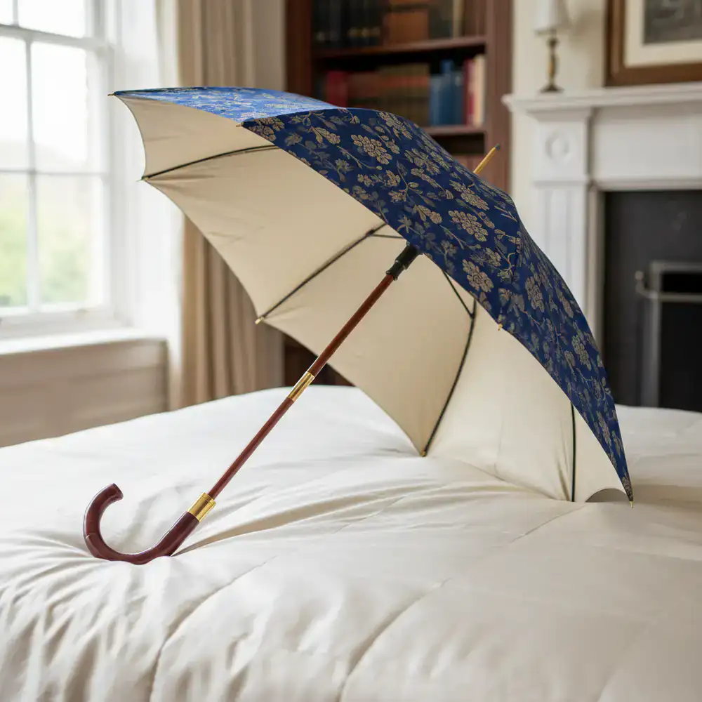 Elegant bespoke umbrella resting gracefully