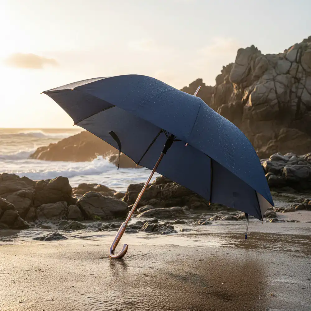 Editorial presentation of a luxury wind-resistant umbrella by Ceravunt Atelier