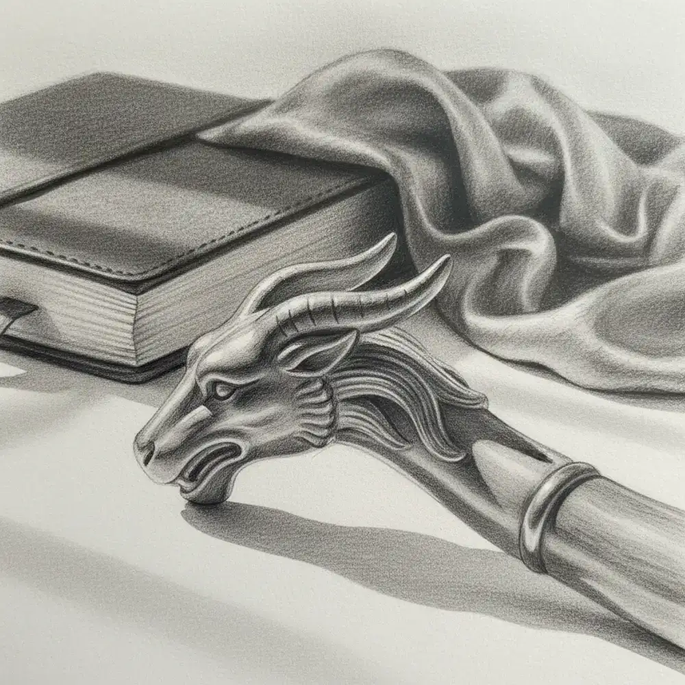 Detailed pencil sketch of the signature Ceravunt umbrella handle