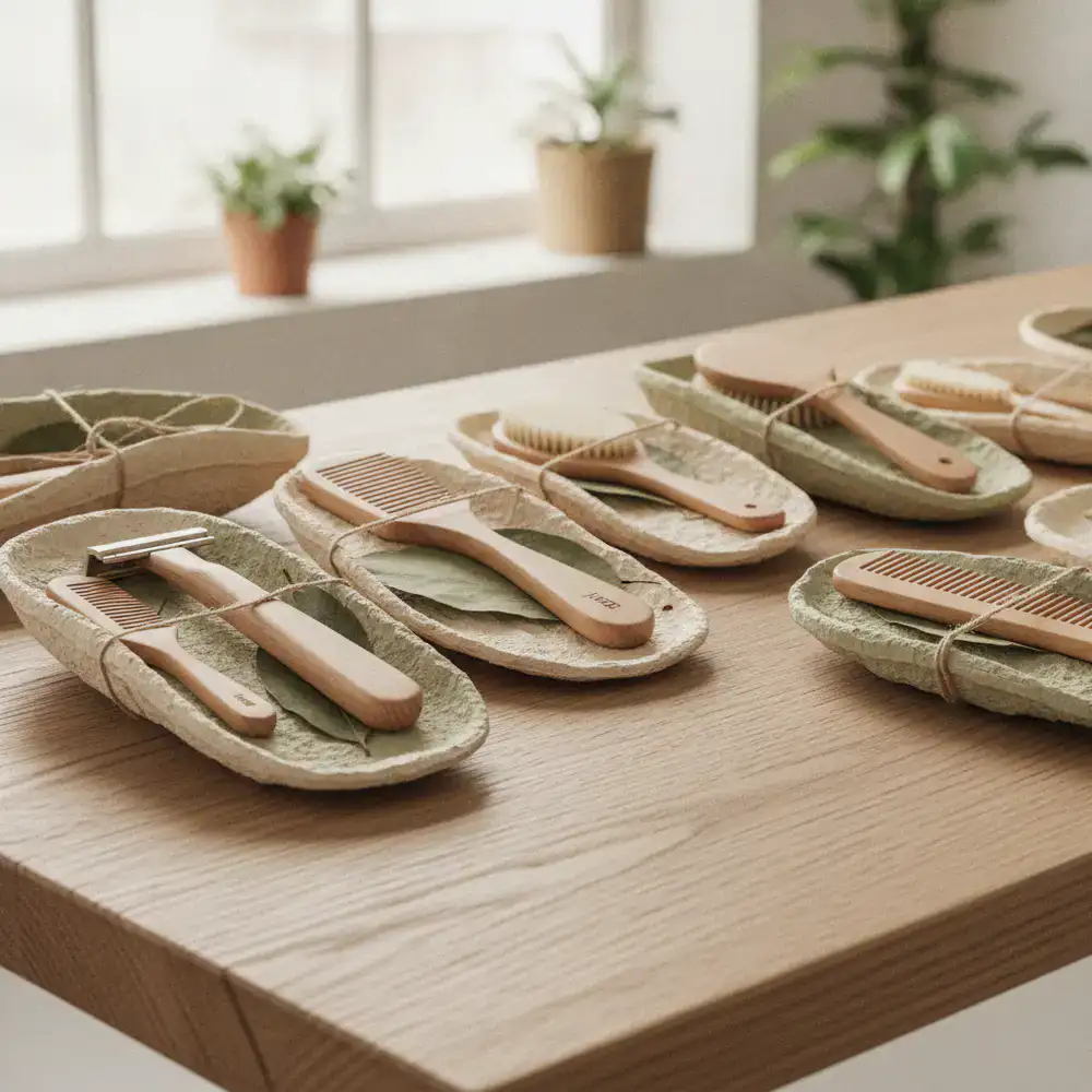 Natural wood handles and eco-friendly packaging materials